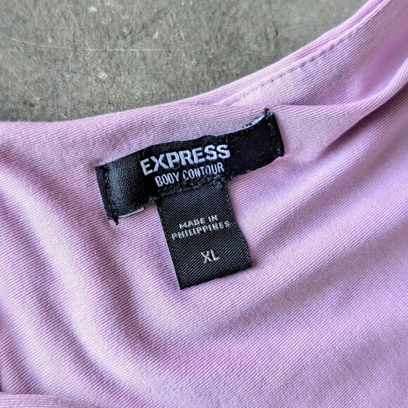Express Body Contour Lavender Purple Ruched Empire Deep V Bodysuit size XL - Picture 7 of 9